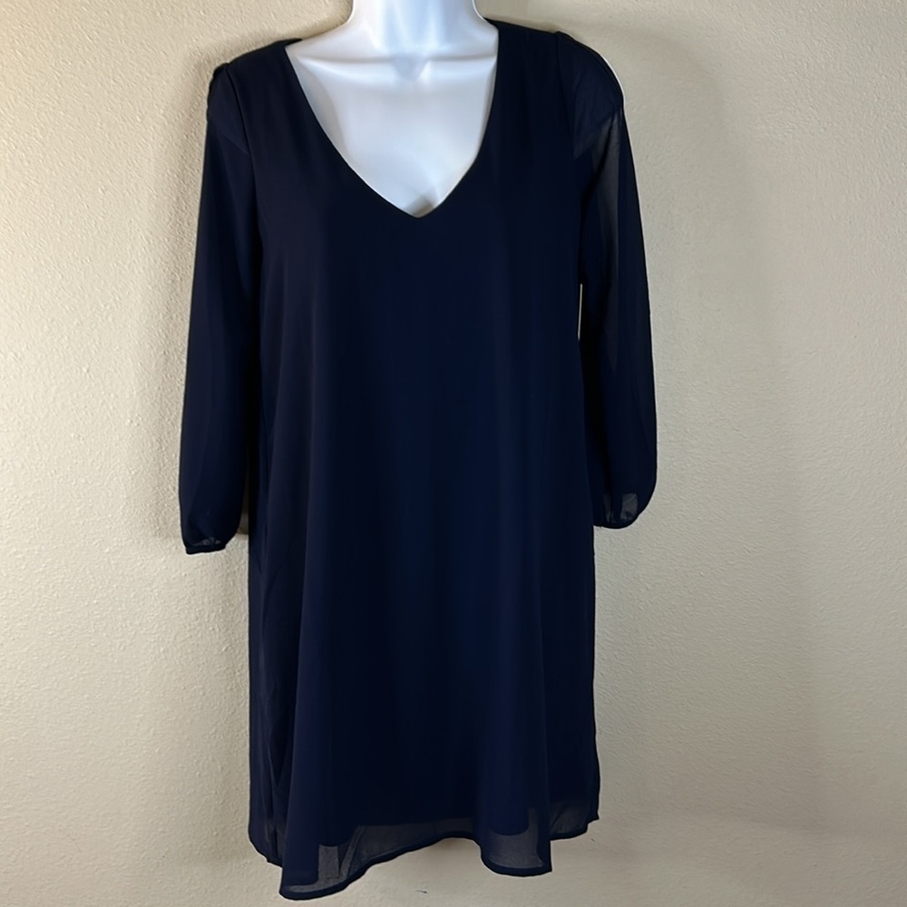 NWT Lulu’s | Shifting Dears Long Sleeve Dress Navy Blue XS - Picture 4 of 11